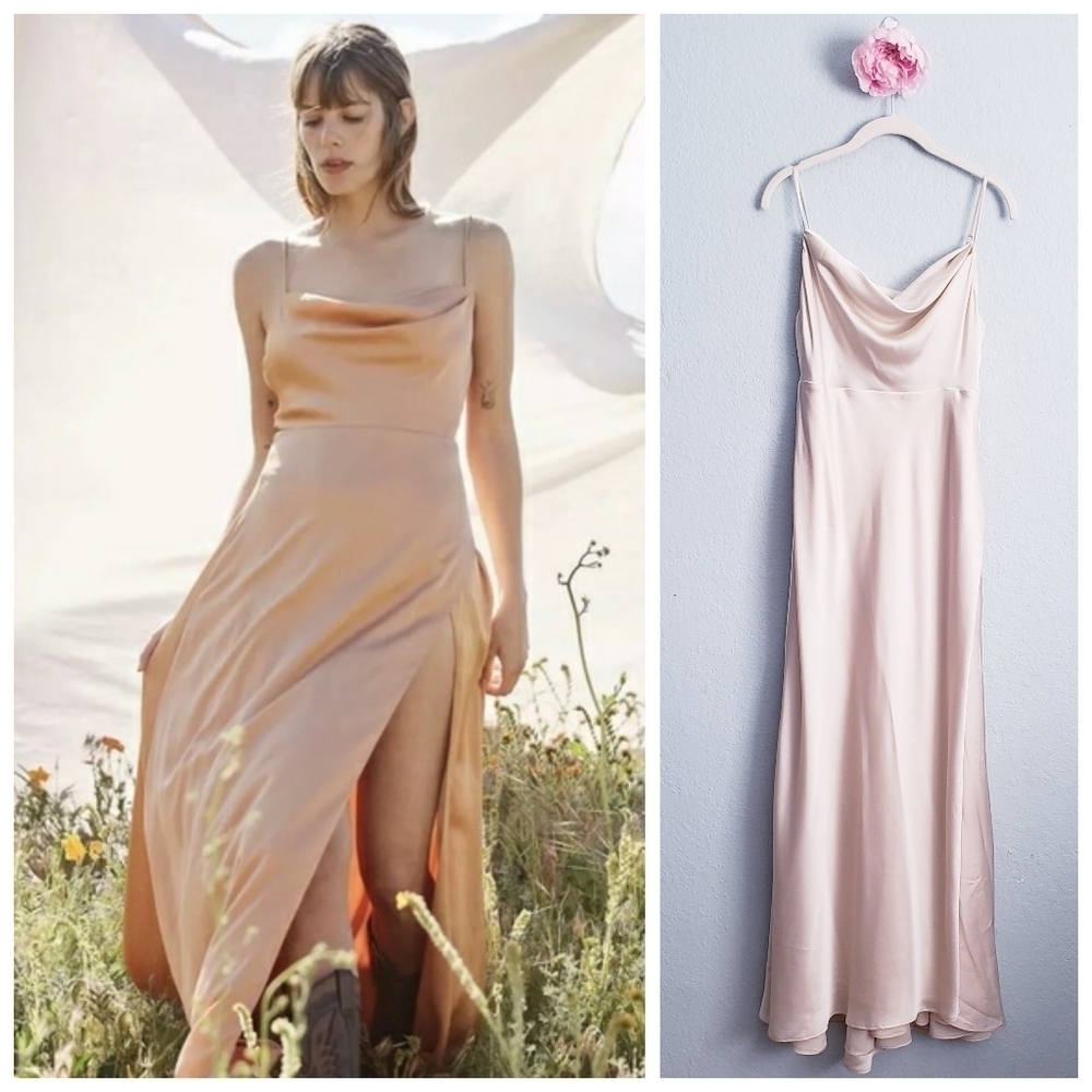 Free People X Fame And Partners Rosabel Cream Satin Slip Maxi Dress